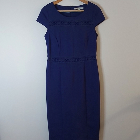 Host Pick Boden Cap Sleeve Dress with Crochet Trim Zippered Back Blue Size 8 - Picture 1 of 6